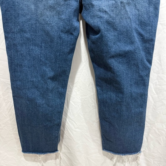 Old Navy Sky Hi Straight Distressed Jeans 14 Extra High Rise Dark Wash Raw Hem - Picture 7 of 9